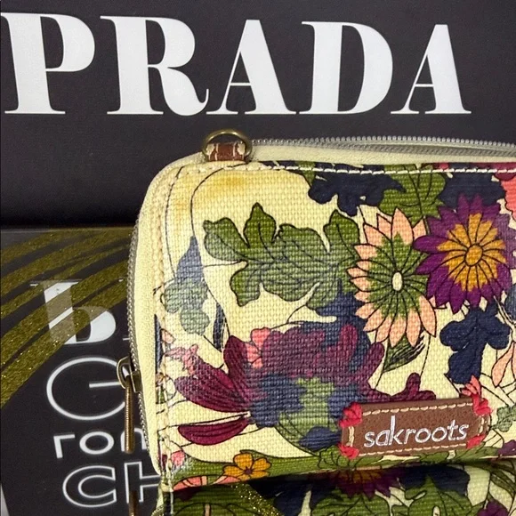 Sakroots Yellow Multi Floral Zip Wallet with Green, Purple & Pink Accents - Picture 5 of 10